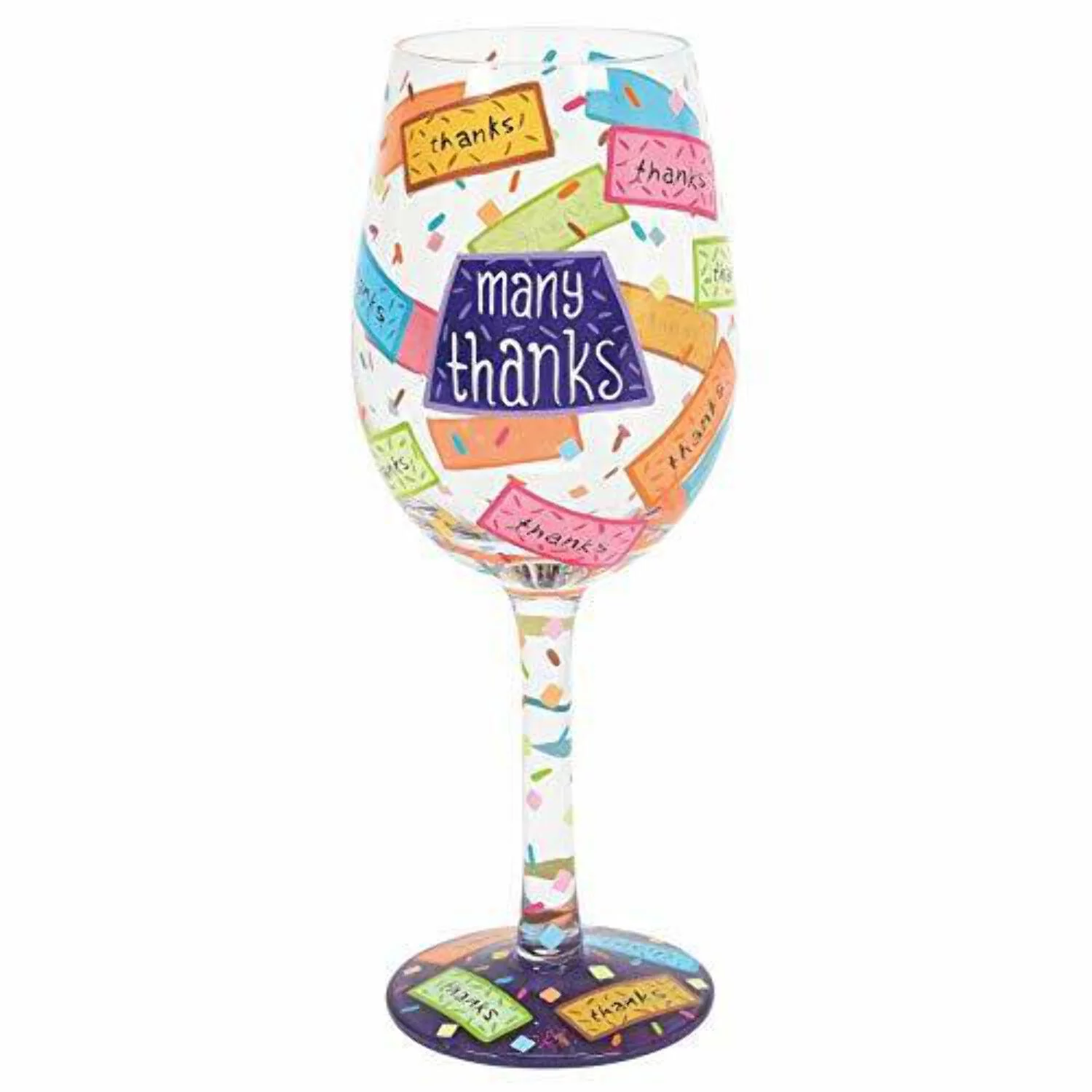 Enesco Designs by Lolita Many Thanks Hand-Painted Artisan Wine Glass, 15 Ounce, Multicolor