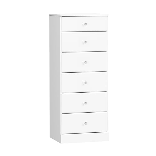 Prepac Astrid Simplistic 6-Drawer Tall Dresser for Bedroom, Functional Chest of Drawers with Acrylic Knobs, 16.5