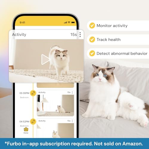 Furbo Mini Pet Camera - Unlock Camera & Smart Features w/Paid Plan: Home Security with Dog & Cat Safety Alerts, 2-Way Audio, Mountable Smart Cam w/Phone App (Subscription Required, 3mo Minimum)