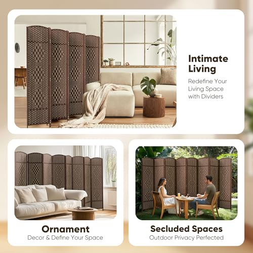JOSTYLE Folding Privacy Room Divider, 4 Panel Screen Divider 6 ft. Tall Freestanding Extra Wide Rattan Room Partition Wall Separation Dividers, Grey