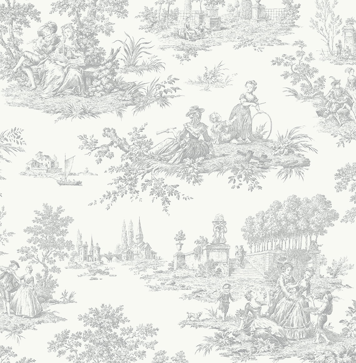 NextWall Argos Grey Chateau Toile Peel and Stick Wallpaper
