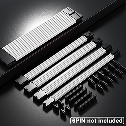 PSU Power Supply Cable Extension Kits, 24Pin ATX Cable, 4+4 Pin CPU Cable, 3X 6+2 Pin PCIE Cable, 4X Cable Comb (Black, 5-Cable-Set)