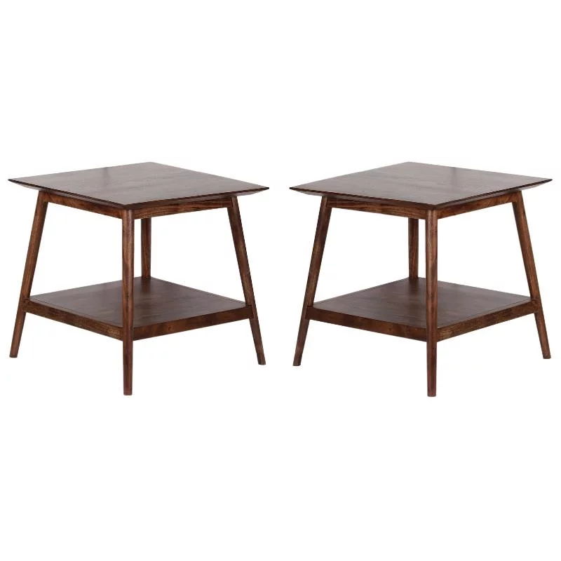 Home Square Modern Solid Acacia Wood End Table in Walnut - Set of 2