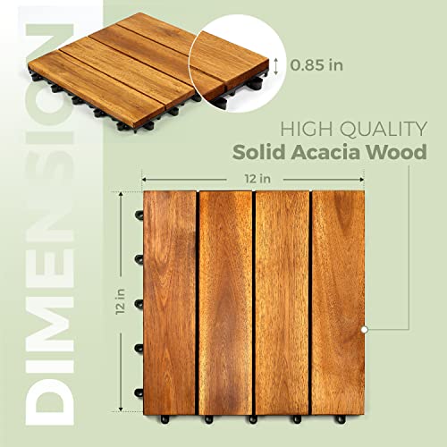 Solid Wood Interlocking Flooring Tiles (Pack of 10, 12
