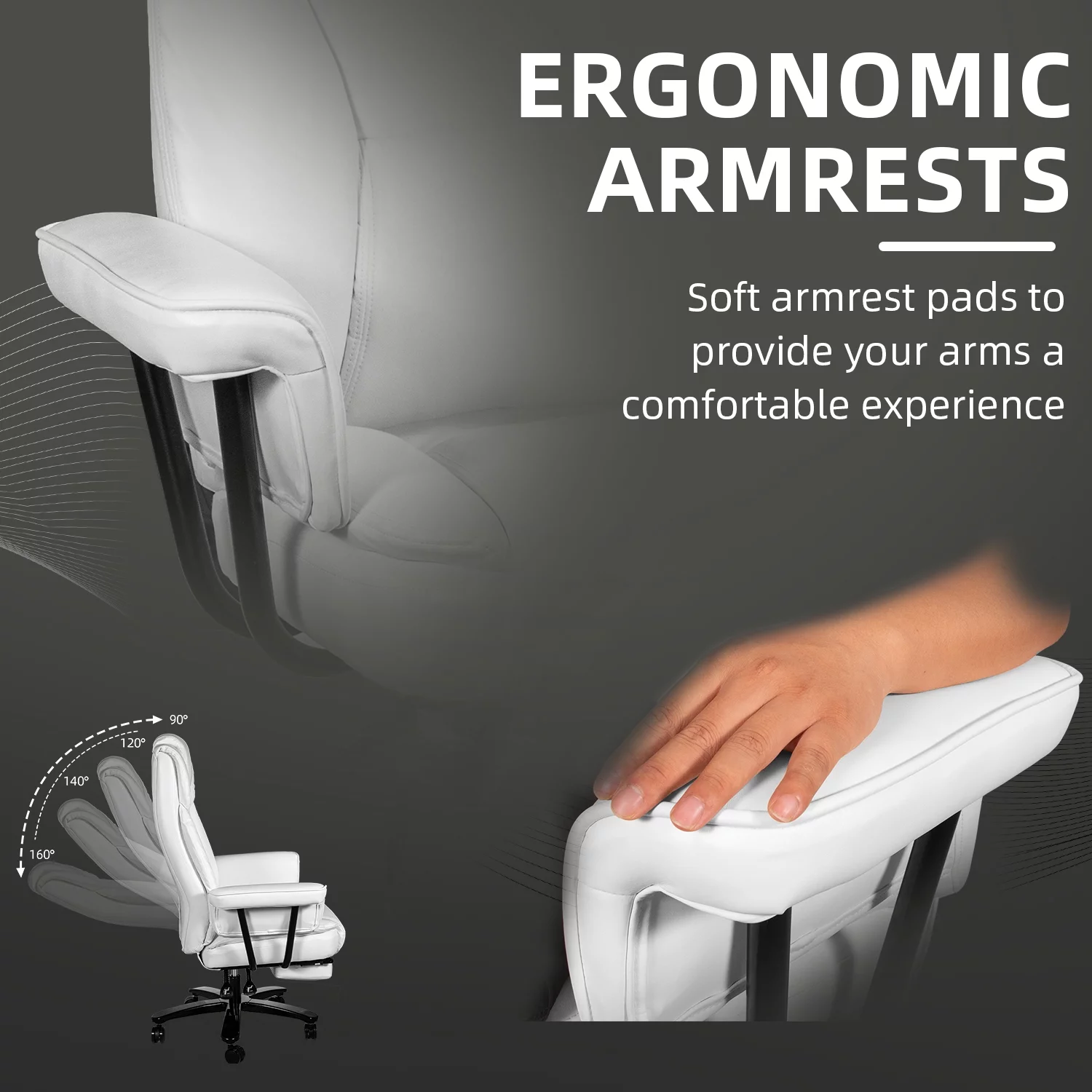 SeekFancy High Back Executive Office Chair, Ergonomic PU Leather Office Chair Heavy Duty Computer Desk Chair Reclining Office Chair with Footrest, White