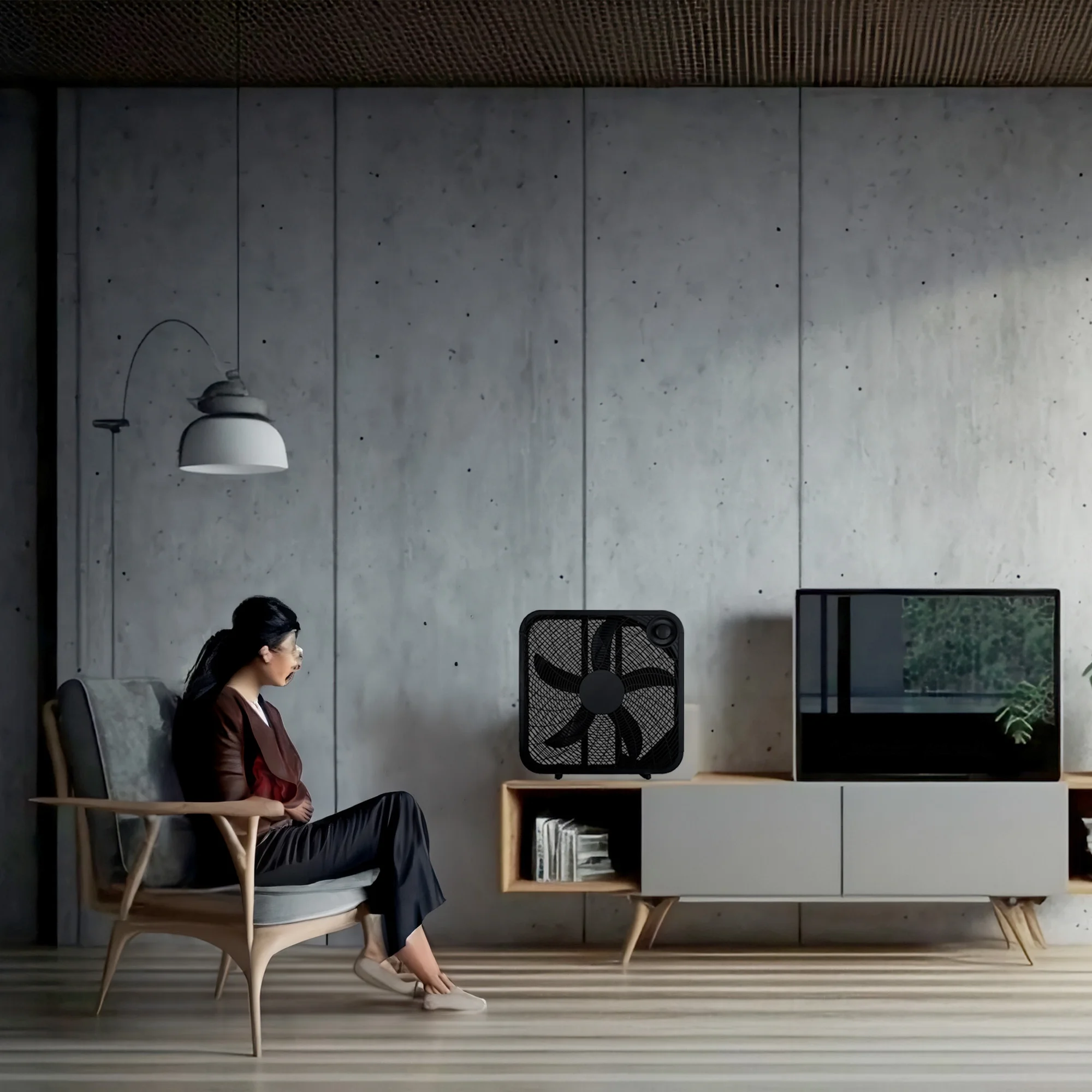 Midea International Efficient Compact Lightweight 3 Speed 20 Inch Box Fan, Black