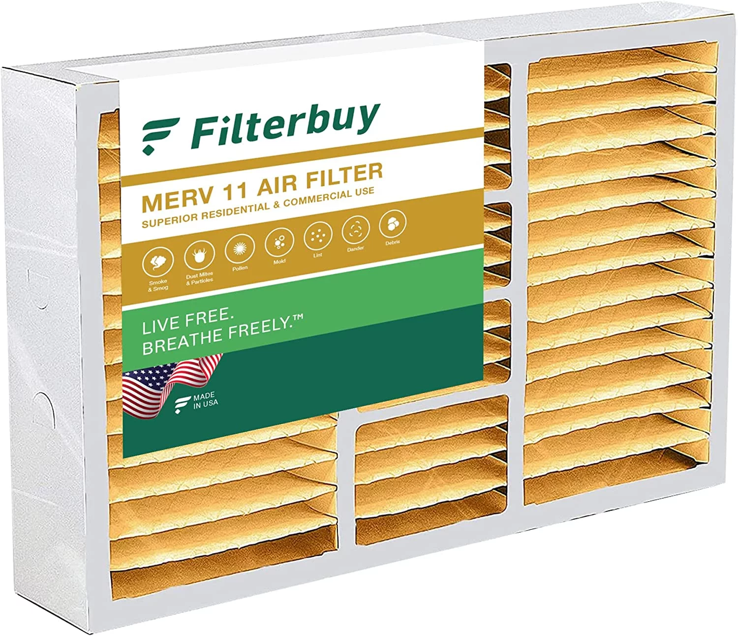 Filterbuy 16x25x5 MERV 11 Pleated HVAC AC Furnace Air Filters for Honeywell FC100A1029, Lennox X6670, Carrier, Bryant, & More (1-Pack)