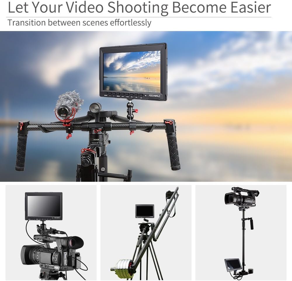 FEELWORLD FW759 7 Inch DSLR Camera Field Monitor HD Video Assist Slim IPS 1280x800 4K HDMI 1080p with Sunshade