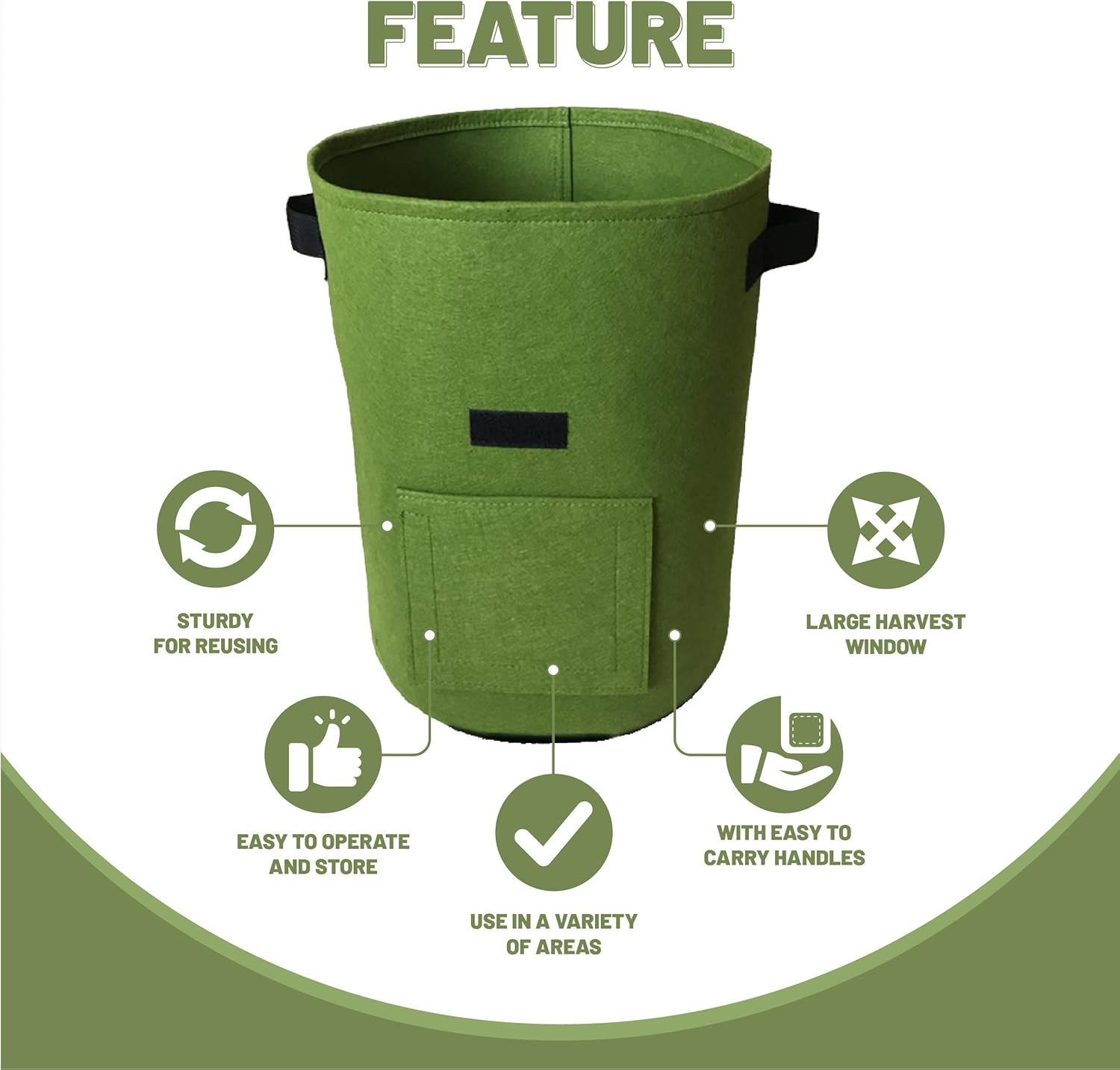 Grow Bags Pack of 3-10 Gallon Heavy Duty Non Woven Fabric Planter Bags. Planting Garden Pots with Sturdy Handles & Large Harvest Window - Growing Potato, Carrot, Onion, Radish, Taro, Peanuts