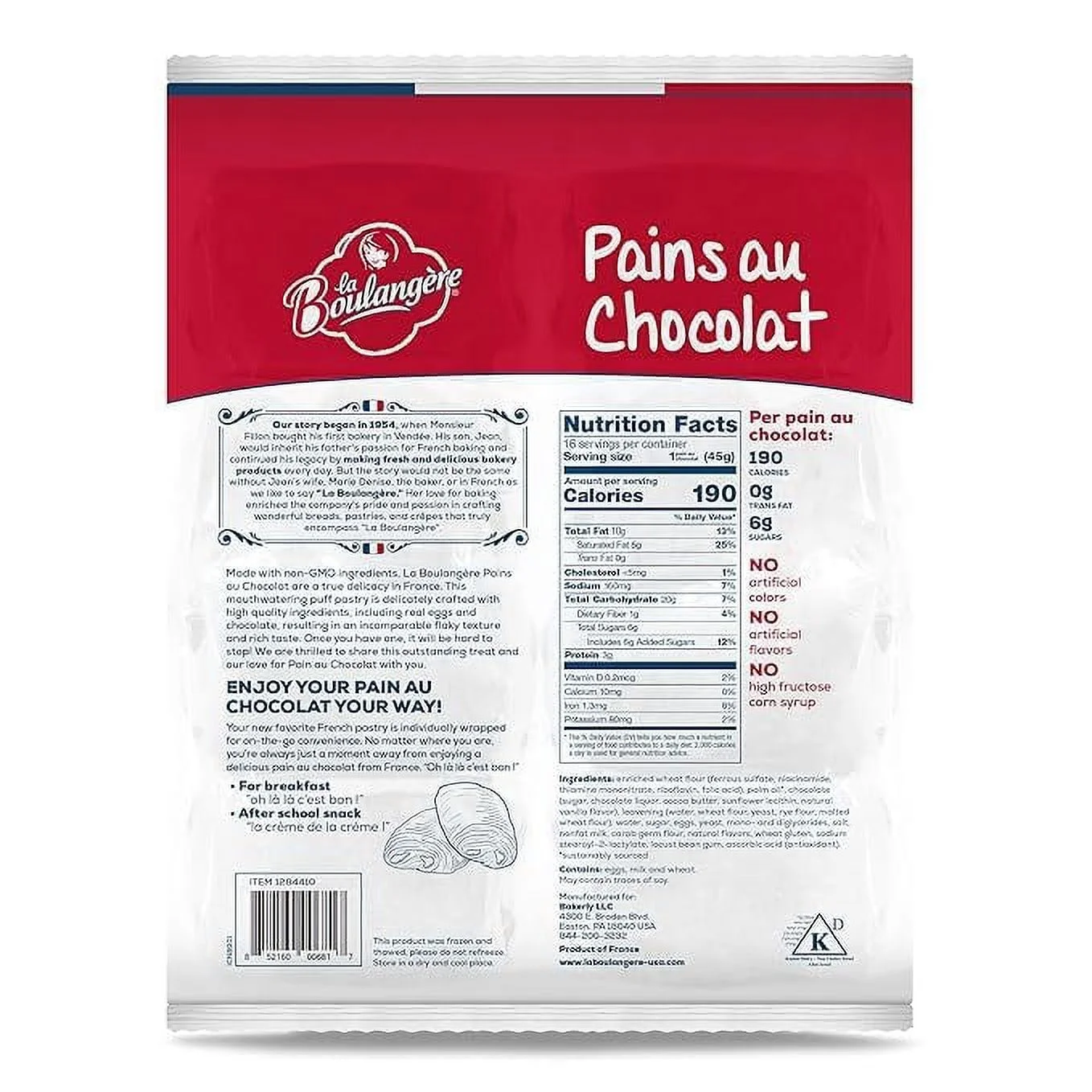 La Boulangere Pains Chocolat, Chocolate Croissants, Individually Wrapped, 16-Count (Pack Of 1)