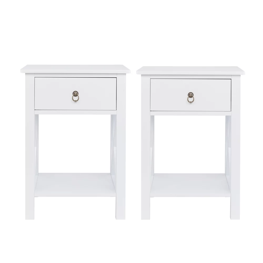 Ktaxon Set of 2 White Wood Contemporary Beside Table Nightstand with A Drawer