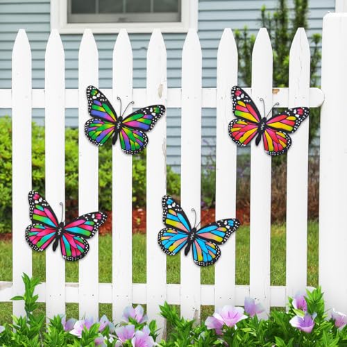 Metal Butterfly Outdoor Decor - 4 Pack 9.8in Metal Butterflies Wall Sculpture Hanging Decor for Home Yard Fence Patio Garden Decoration
