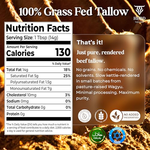 Beef Tallow for Cooking Grass Fed Grass Finished Wagyu 2 LB / 32 Oz Premium Rendered Suet