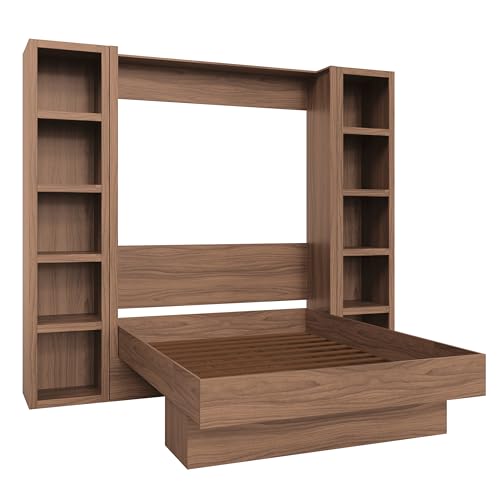 Oakland Living Easy-Lift Queen Murphy Wall Bed in Brown Wood Grain with Two Bookshelves