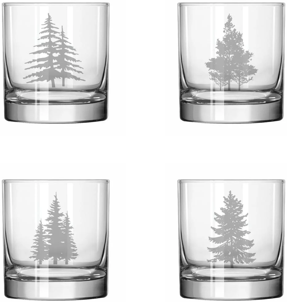 MIP Set of 4 Glass 11 oz Rocks Whiskey Glass Gift Forest Trees Collection