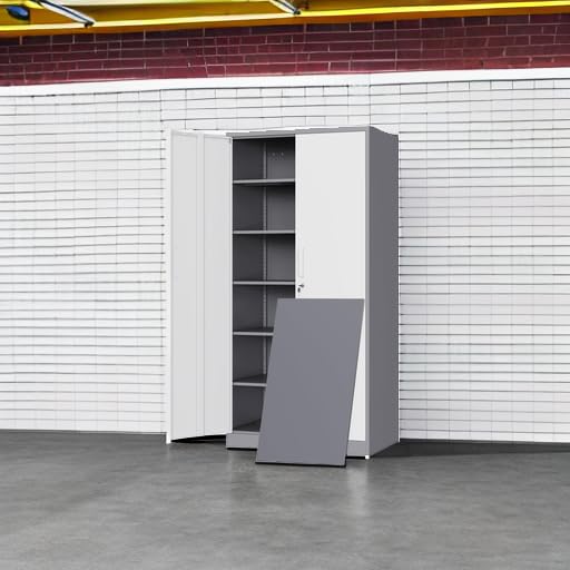 Yizosh Metal Garage Storage Cabinet with 2 Doors and 5 Adjustable Shelves - 71