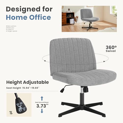 DUMOS Criss Cross Chair Legged Office Wide Comfy Desk Seat, No Wheels Armless Computer Task Seating, Swivel Vanity Home Height Adjustable