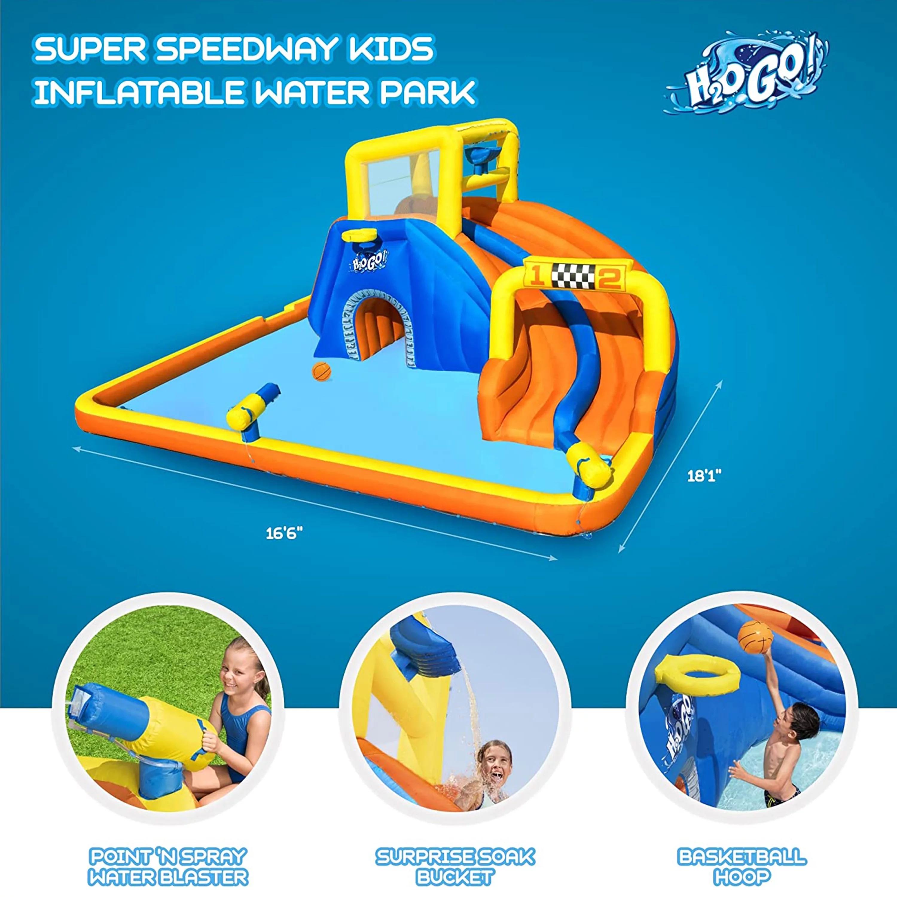 Bestway H2OGO! 18' x 16.5' x 8.6' Super Speedway Child Inflatable Water Park
