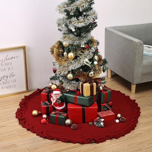 Mr. Pen- Christmas Tree Skirt 48 inches, Knitted Christmas Skirt Tree, Xmas Tree Skirt