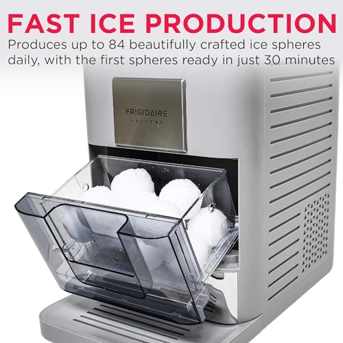 Frigidaire, EFIC240 Countertop Artisanal Sphere Ice Machine, Transparent Window, Gourmet Ice Maker, 84 Sphere per Day Capacity, Auto Self Cleaning Ice Making Machine (Grey)