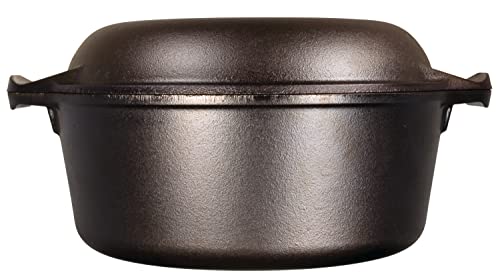 Lodge 5 Quart Cast Iron Double Dutch Oven – Pre-Seasoned – Lid Converts to 10.25
