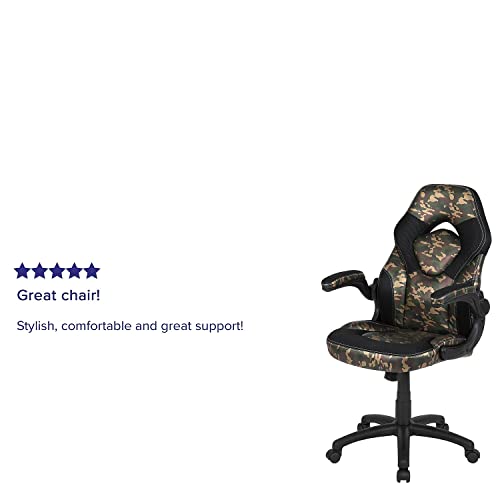 Flash Furniture X10 High-Back LeatherSoft Racing Style Gaming Chair with Flip-Up Arms, Ergonomic Padded Swivel Computer Chair, Blue/Black