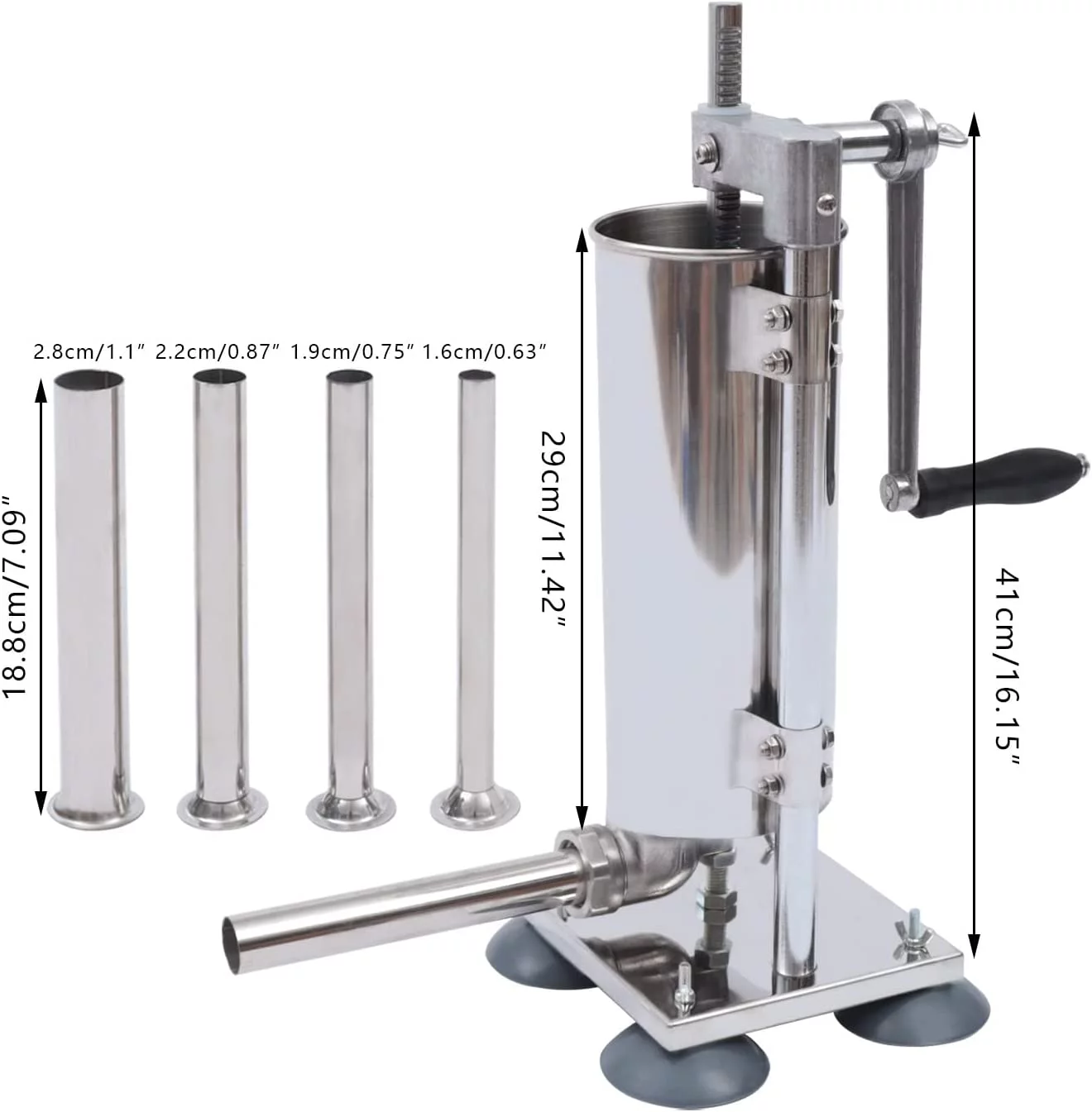 OUKANING 3L Vertical Hand-crank Sausage Maker Meat Filler Machine Sausage Stuffer Meat Press Stainless Steel with 8 Tubes