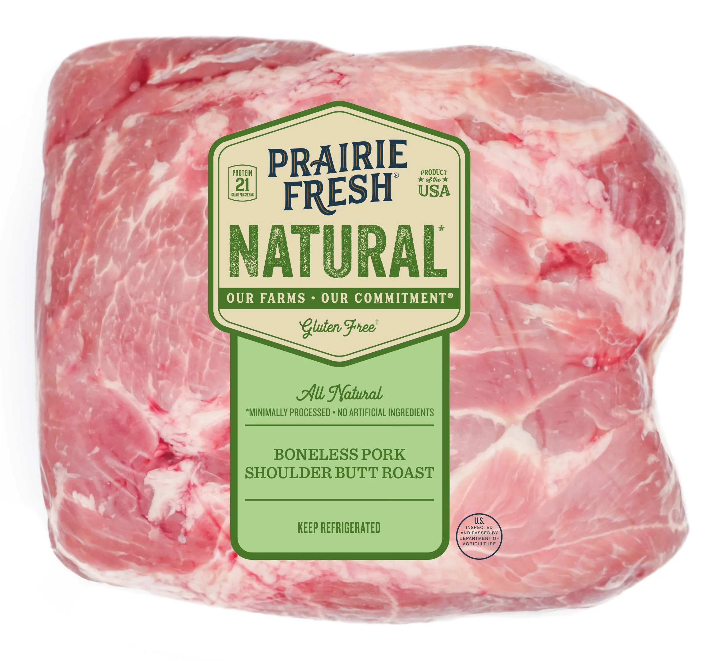 Prairie Fresh Natural Fresh Pork Shoulder Butt Roast, Boneless, 7.3- 9.0 lb, 21g of protein per 4oz serving