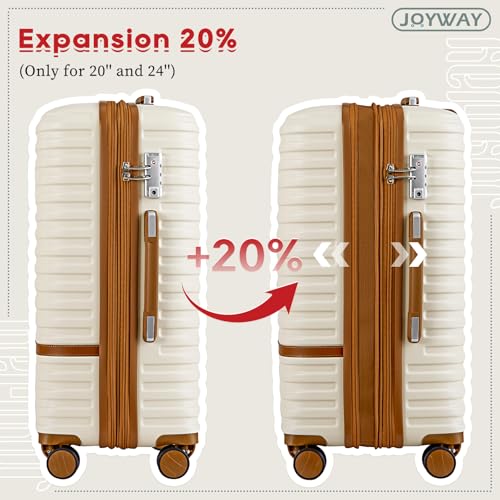 Joyway Carry On Luggage 20 Inch Expandable Suitcase with Spinner Wheel, 4 Piece Hard Shell Luggage Set with TSA Lock(White brown)