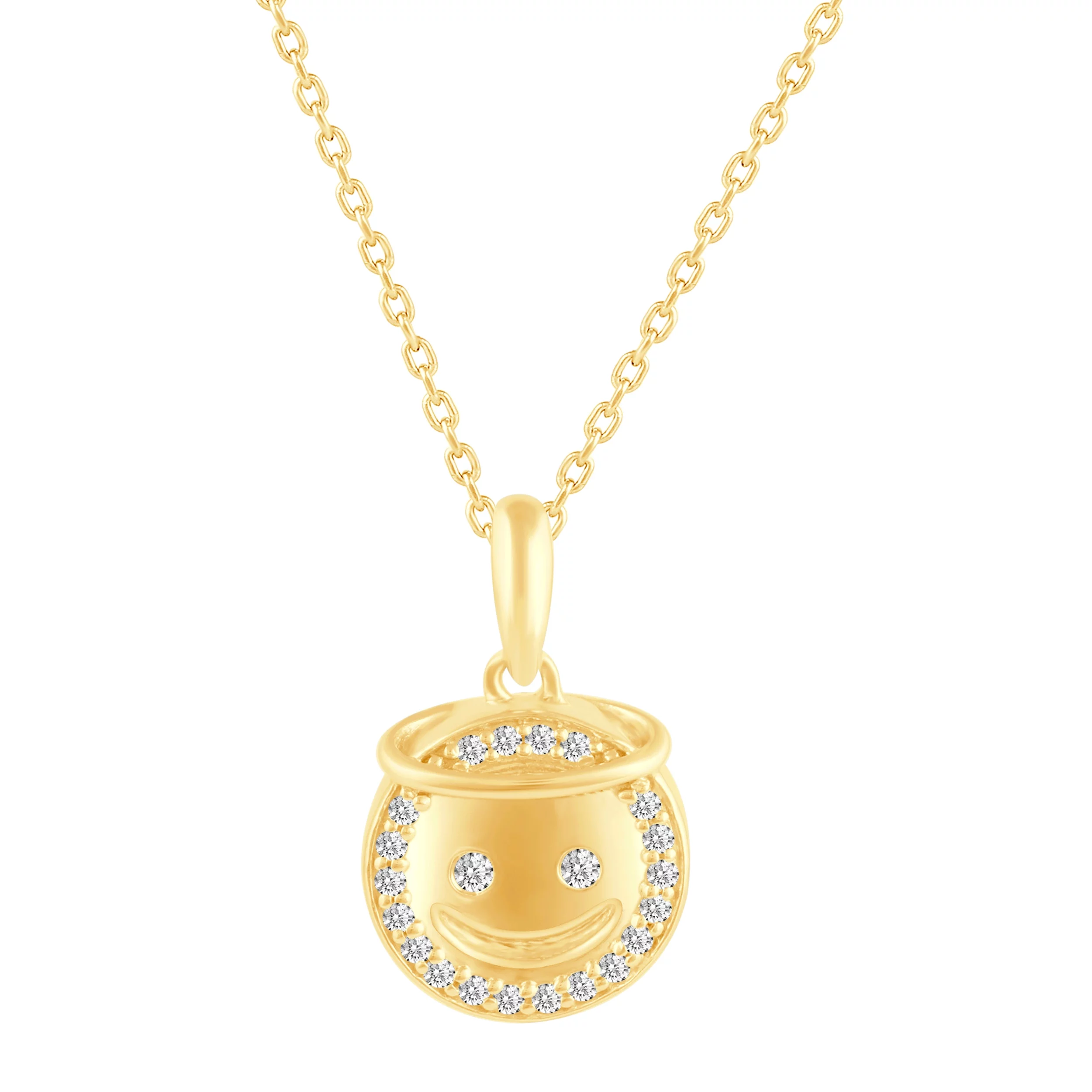 EMOJI Face Pendant Necklace set in 925 Sterling Silver Yellow Gold (Smiling face with halo)…