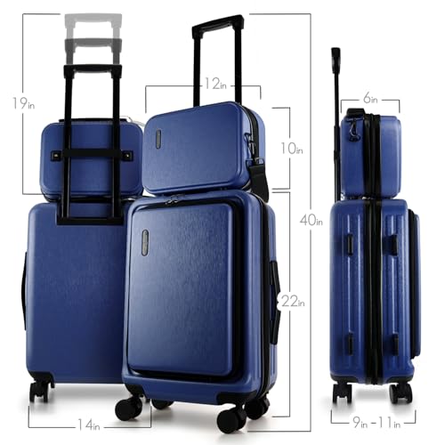 22 Inch Carry On Luggage 22x14x9 Airline Approved, Carry On Suitcase with Wheels, Hard-shell Carry-on Luggage, Durable Luggage Carry-On, Black Small Suitcase with Cosmetic Case