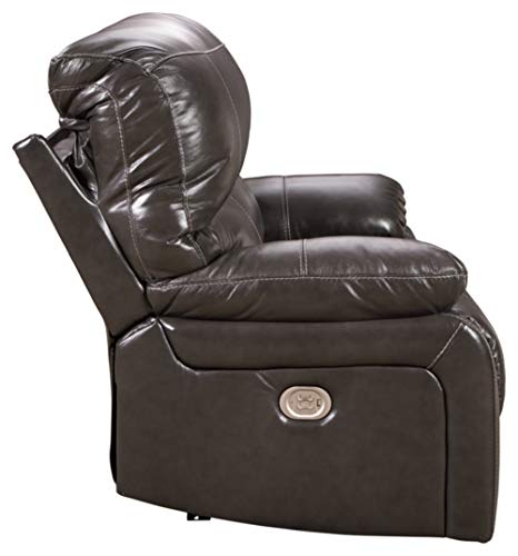 Signature Design by Ashley Jesolo Modern Faux Leather Manual Pull Tab Double Reclining Sofa, Dark Brown