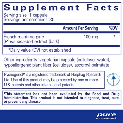 Pure Encapsulations Pycnogenol 100 mg | Hypoallergenic Supplement to Promote Vascular Health and Provide Antioxidant Support | 60 Capsules