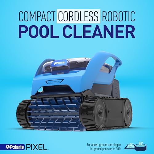 Polaris Pixel Compact Cordless Robotic Pool Cleaner for Above-Ground & In-Ground Pools up to 30ft, Long Lasting Battery, Compact & Lighweight w/Cyclonic Vacuum Technology