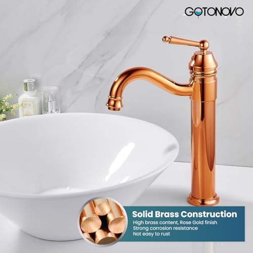 gotonovo Bathroom Vessel Sink Faucet Single Handle Brass Long Reach Bathroom Faucet 1 Hole Deck Mounted Mixer Tap with Pop Up Drain Brushed Nickel