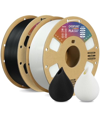 OVERTURE PLA Filament 1.75mm PLA 3D Printer Filament, 2kg Cardboard Spool (4.4lbs), Dimensional Accuracy +/- 0.02mm, Fit Most FDM Printer (Black 2-Pack)