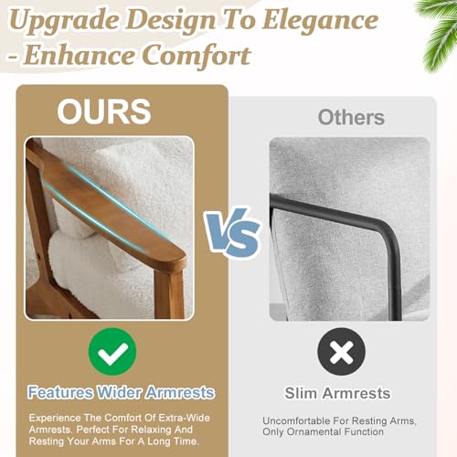 VINGLI Solid Wood Wide Armrests Accent Chair,Upholstered Mid Century Modern Chair with Pillow,Comfy Reading Chair Farmhouse Arm Chair,Chairs Living Room,Bedroom,Guest Room,Linen Fabric,Beige