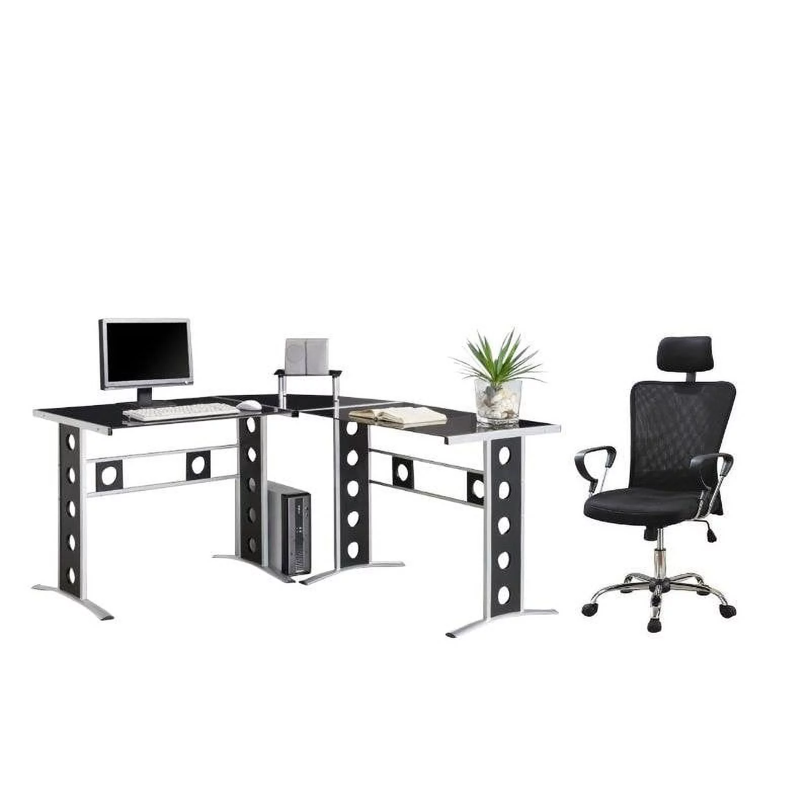 Coaster 2PC Office Set with Chair and L Shape Computer Desk in Black