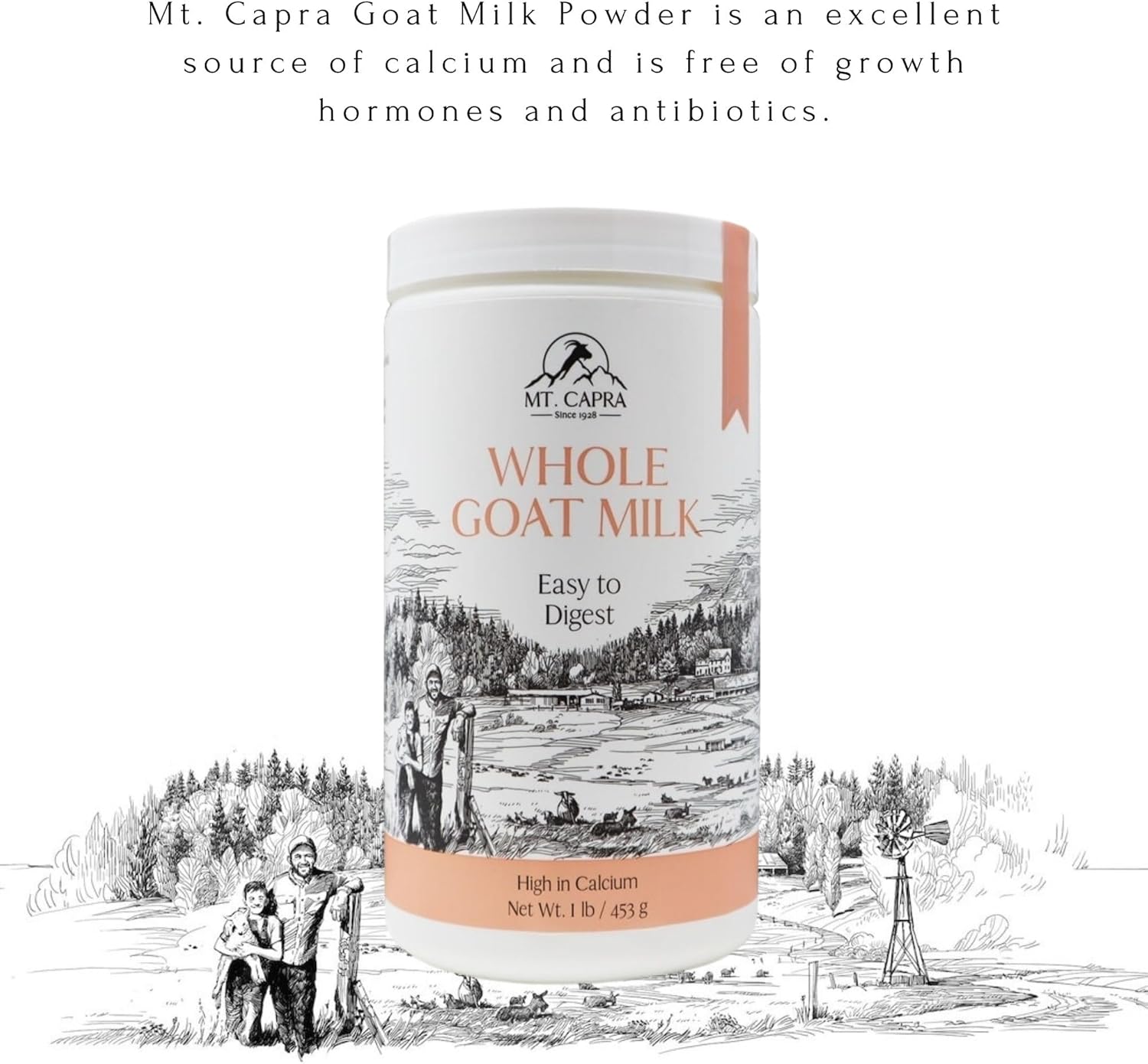 Whole Goat Milk by Mt. Capra | A Whole Goat Milk Powder from Non-GMO, Grass-fed Goats, Creamy, Great Tasting, Easy to Digest, A2 Milk - 1 pound