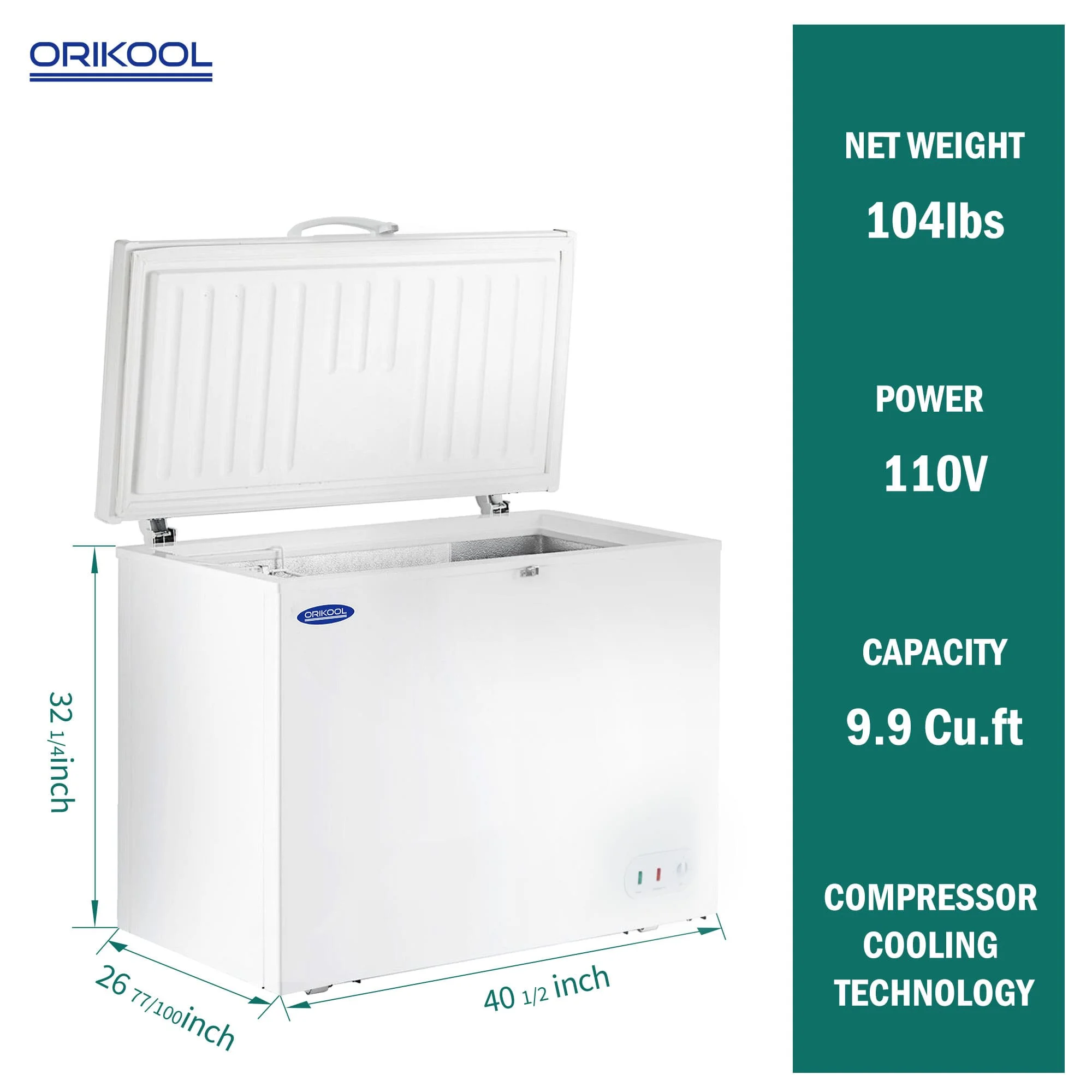 ORIKOOL Chest Freezer 9.9 Cu.ft Solid Top Commercial Deep Chest Freezer with Lockable Stay-Open Lid for Bulk Storage