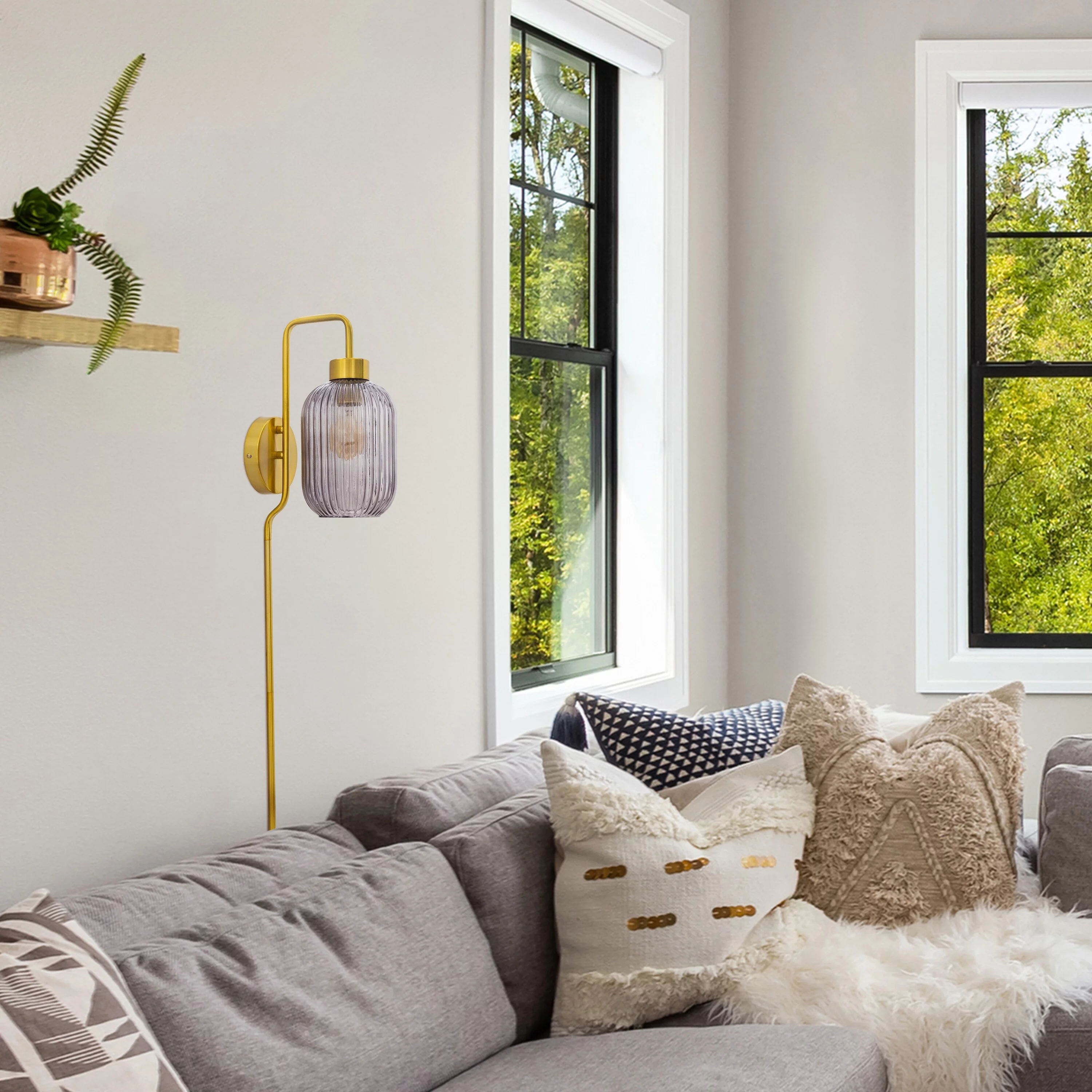 River of Goods Adrienne  Smoky Purple Glass and Metal Retro Wall Sconce - 5.375