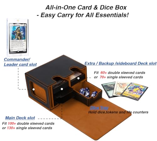Venssu MTG Deck Box for Commander Display with dice tray,Card Deck Box Fits 160 Double Sleeved /200 Single Sleeved trading Cards, Deck Box TCG with 2 Dividers and 1 magnetic card holder (Black＆Green)