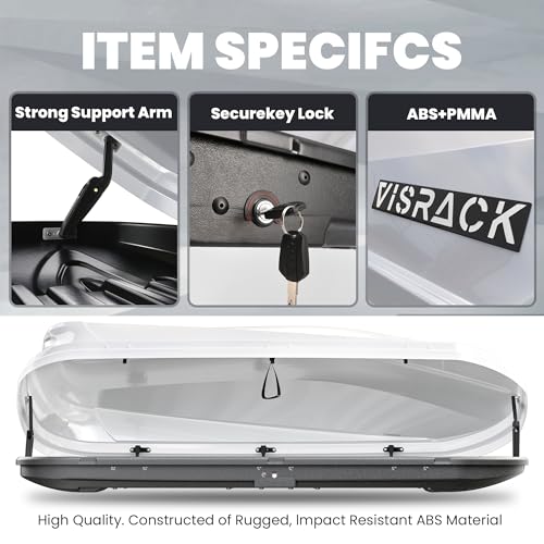 White Rooftop Cargo Box Carrier Large 21 Cubic Feet Car Top Mount Travel Luggage Storage,Dual Side Opening,Heavy Duty Waterproof Roof Storage Box Extra Keys,75.98