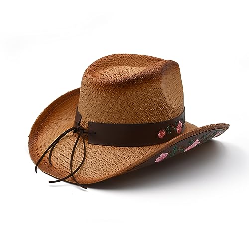 Men's Women's Straw Cowboy Hat Cowgirl Woven Sun Hat Western Cowboy Hat Two Decorative Bands