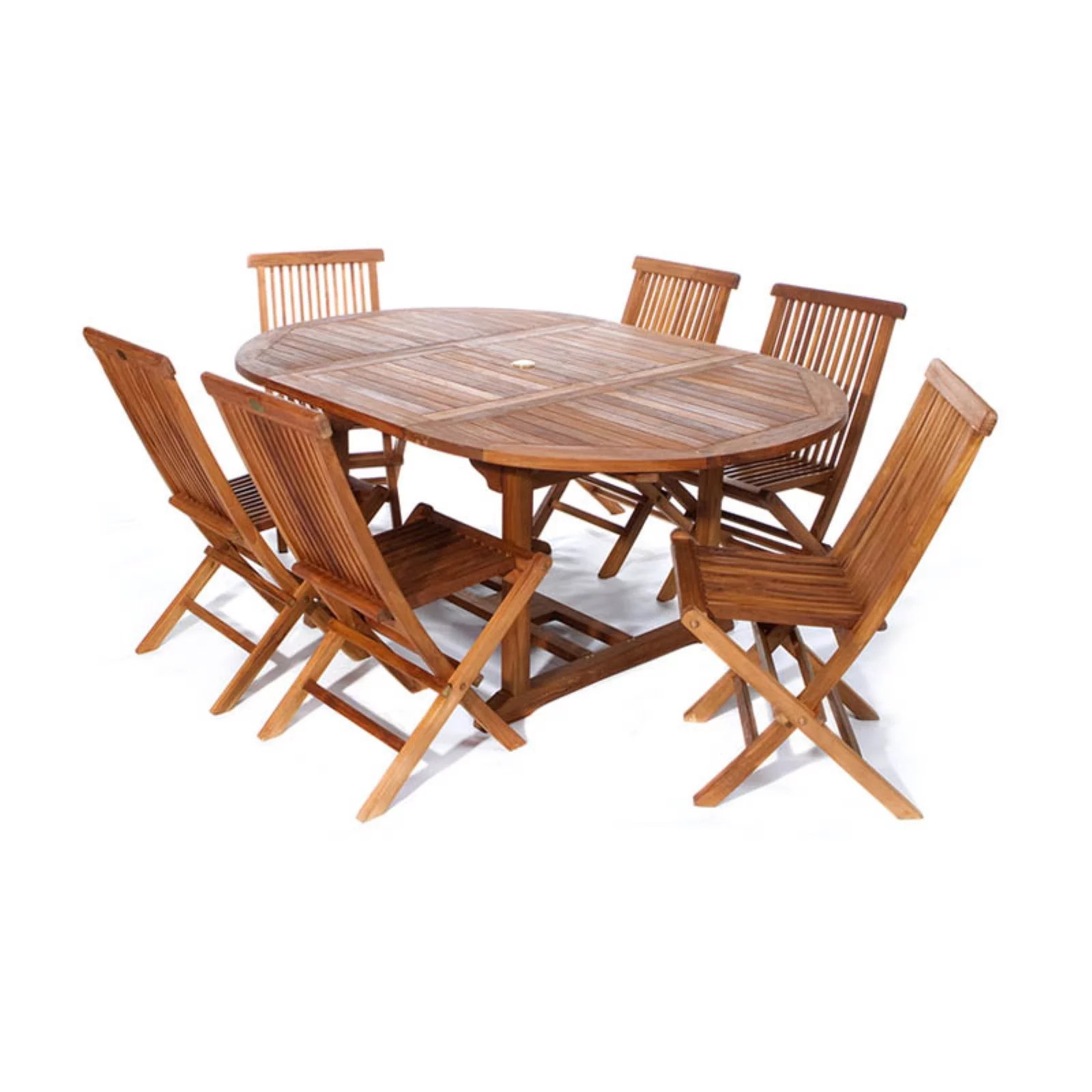 All Things Cedar Teak Oval Folding Patio Dining Set - Seats 6