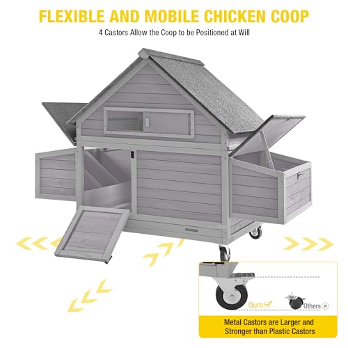 Aivituvin Chicken Coop with Wheels Large Hen House with Nesting Boxes Poultry Cage for 3-5 Hens Outdoor Duck Coop