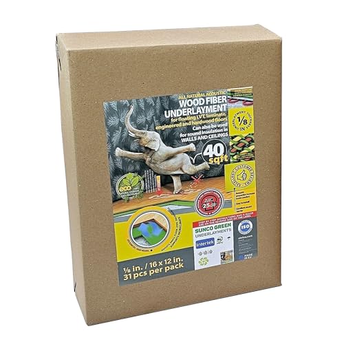 Wood Fiber Flooring Underlayment, 3mm (1/8 Inch) Thickness - 40 Sq Ft, Natural Soundproofing Insulation, for Laminate, Vinyl, LVT, LVP, or Hardwood