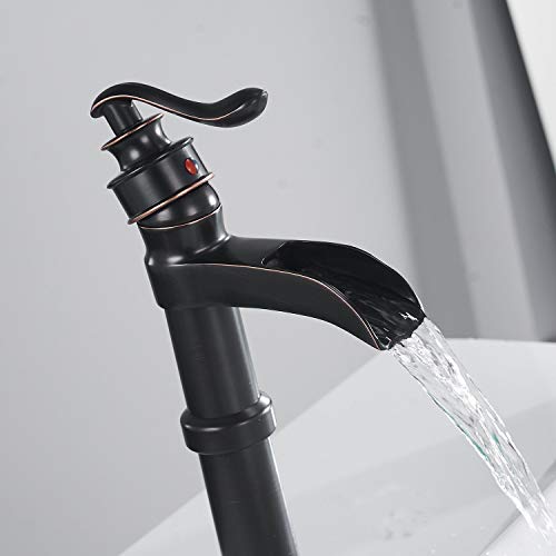 Oil Rubbed Bronze Vessel Sink Faucet Single Hole Faucet Bathroom Waterfall Faucet Farmhouse Single-Handle 1 Hole Deck Mount Bowl Tall Body