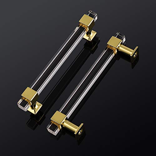 30 Pack Cabinet Pulls 5 Inch Hole Center Kitchen Cabinet Handles Gold Modern Drawer Pulls Acrylic Cabinet Hardware for Bathroom