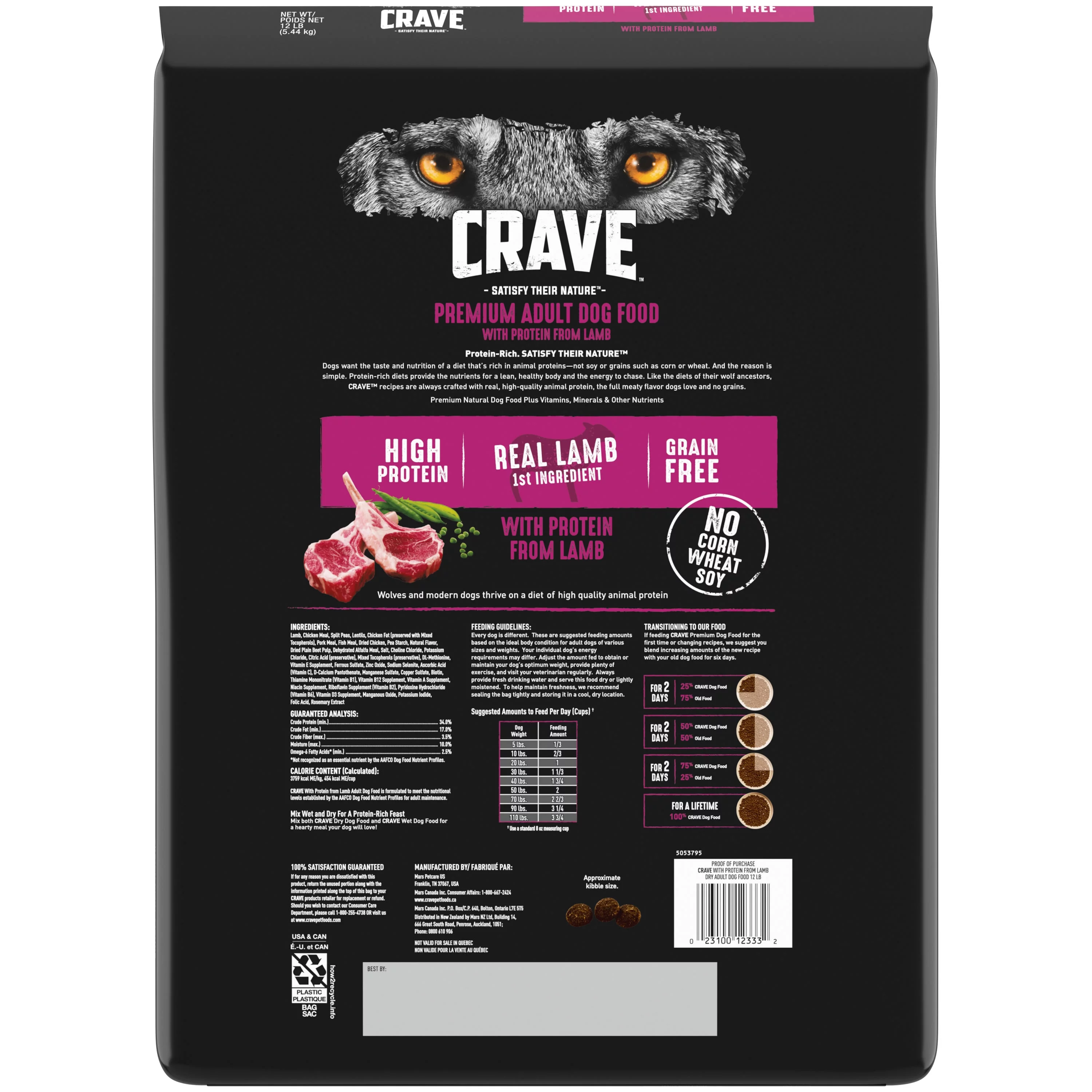CRAVE Grain Free Adult Dry Dog Food with Protein from Lamb, 12 lb. Bag